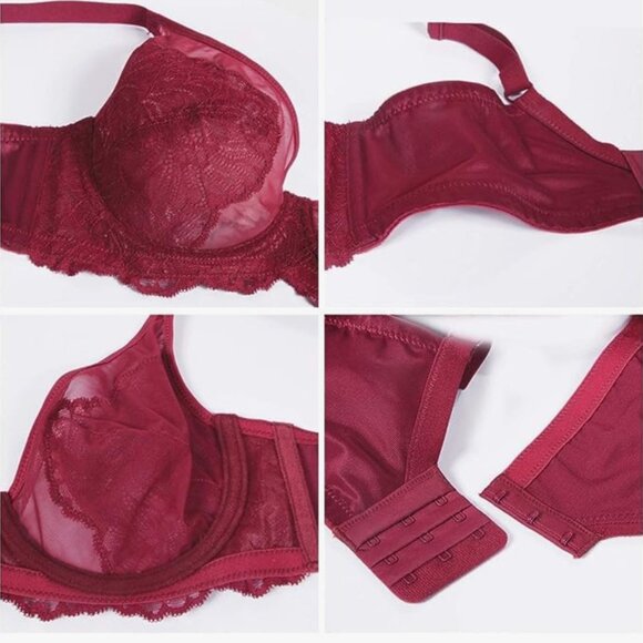 New Lace Minimizer Bra Full Coverage with Underwire -- Cranberry Red - 36DD - Picture 5 of 5